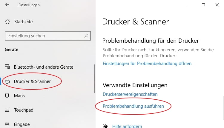 Windows 10 Drucker-Fehlerbehebungsfenster verwenden