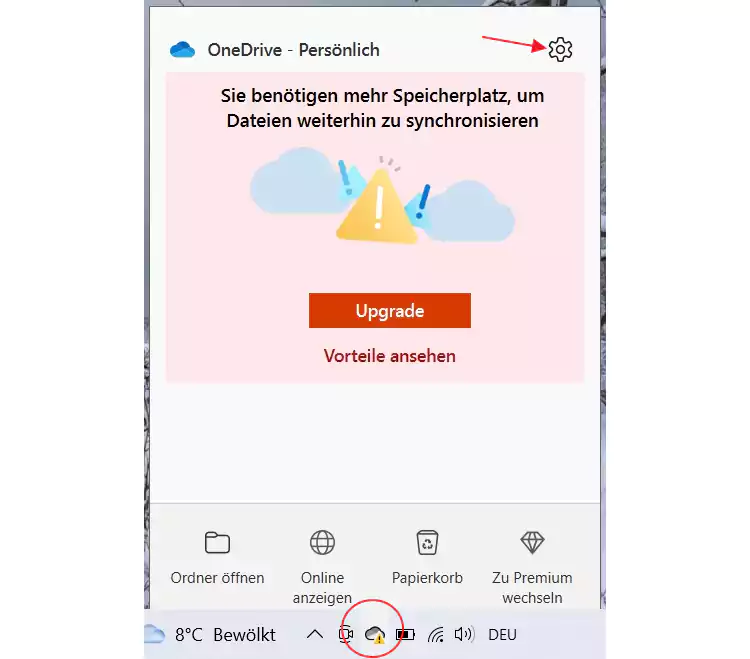 Dialog - OneDrive-App in Windows anhalten oder schließen