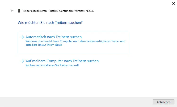Screenshot: Windows 10 Treiberaktualisierung