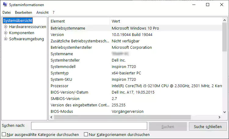 Windows-Version, die in den Systeminformationen angezeigt wird