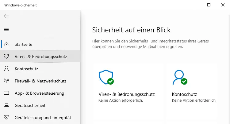 Screenshot: Windows - Viren- & Bedrohungsschutz