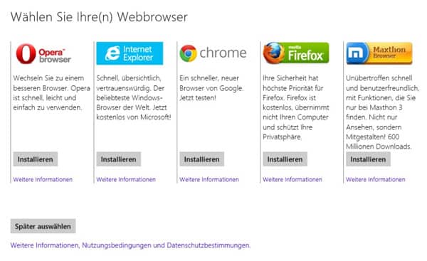 Browserauswahl Windows 8.1