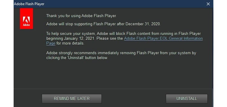 Popup-Meldung Adobe Flash Player