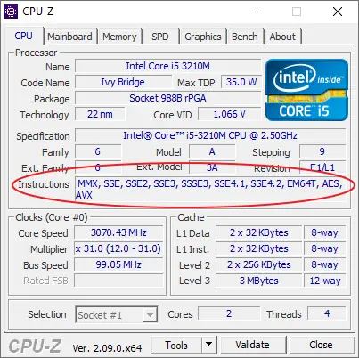 Screenshot: Anwendung CPU-Z