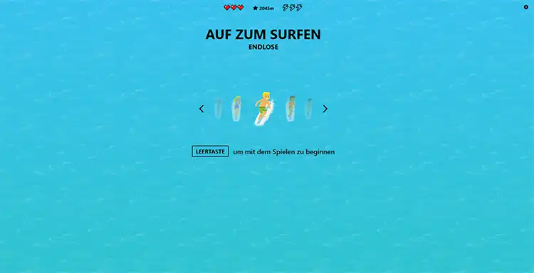 Screenshot: Das Surf-Spiel im Microsoft Edge-Browser