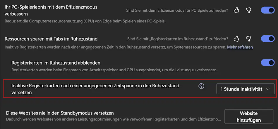 Screenshot: Einstellungen - System und Leistung