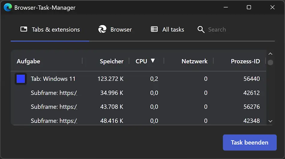Screenshot: Browser-Task-Manager