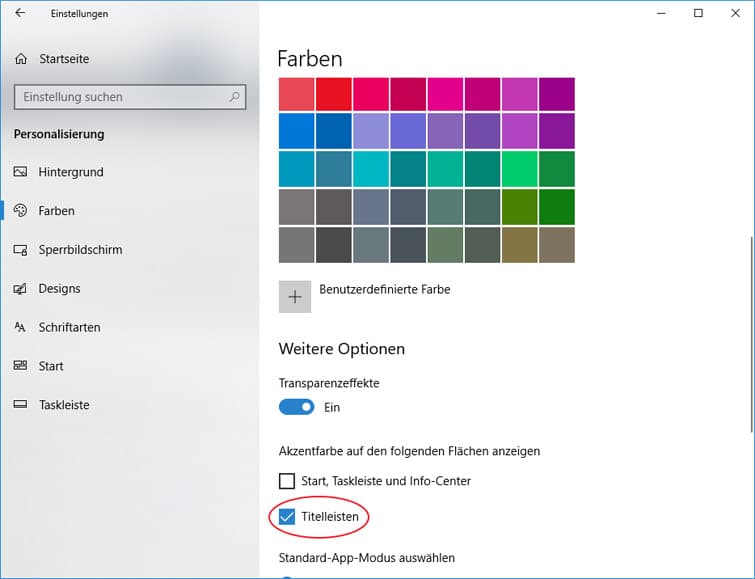 Windows Personalisierung Farbe