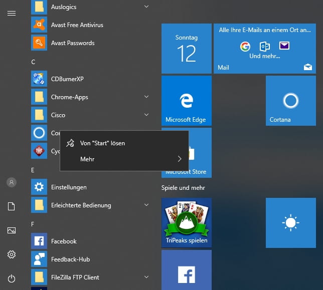 Windows 10 integrierte Anwendung