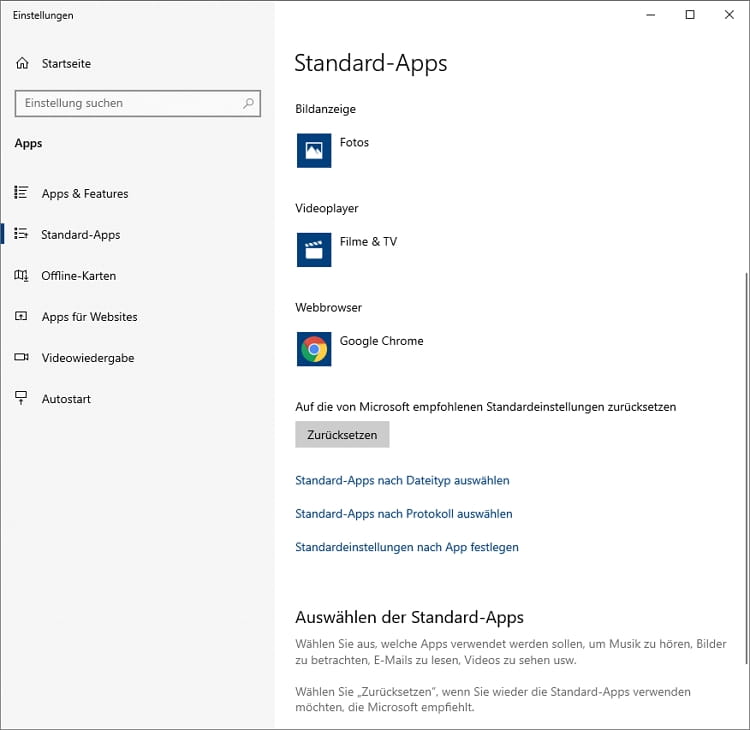 Windows Einstellungen Standard-Apps