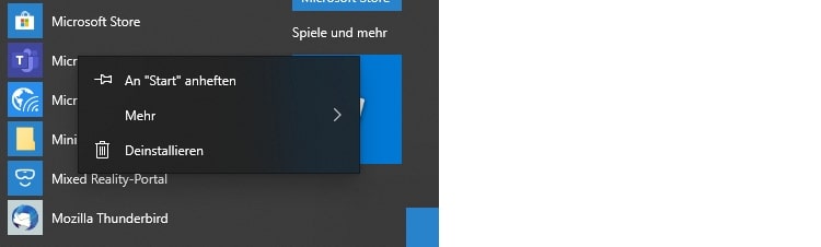 Screenshot: Windows 10-Anwendung deinstallieren