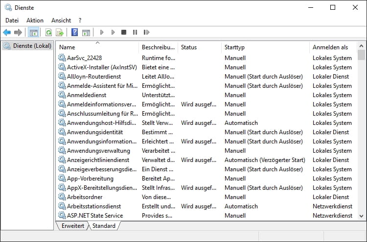 Screenshot: Windows 10 Dienste