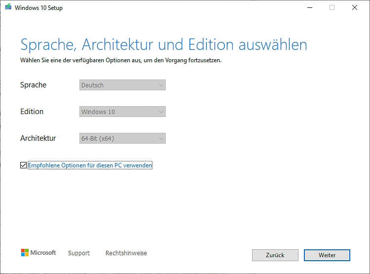 Screenshot Windows Media Creation Tool