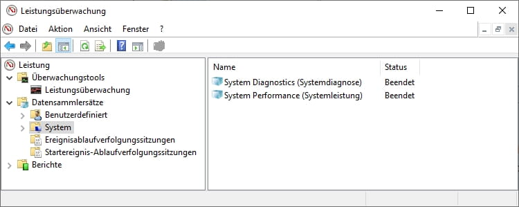Screenshot: Windows 10 Leistungsmonitor