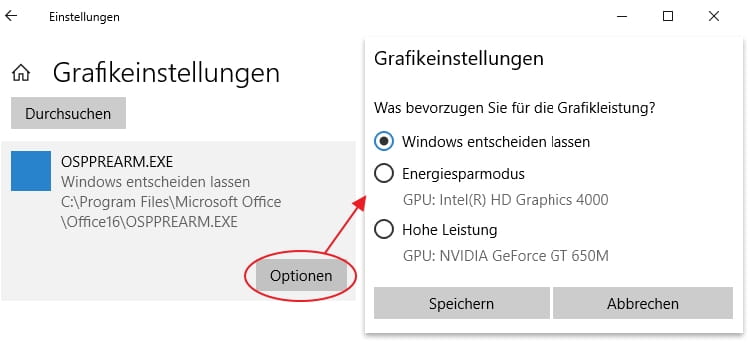 Screenshot - Windows 10 Grafik-Optionen