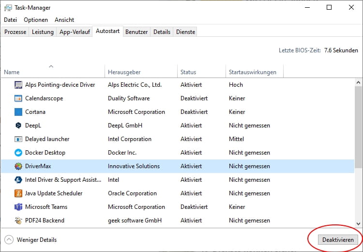 Screenshot: Windows 10 Task-Manager App deaktivieren