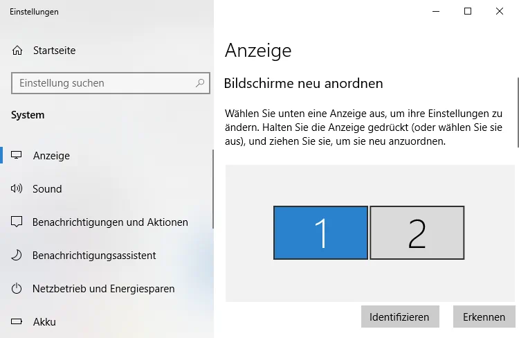 Windows 10 - Anzeige zwei Monitore