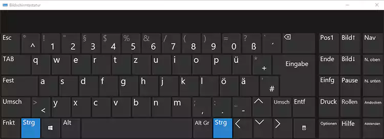 Anzeige der Bildschirmtastatur, die in Windows 10 verfügbar ist