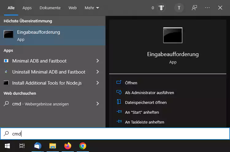 Screenshot: Windows 10 Neustart über Eingabeaufforderung