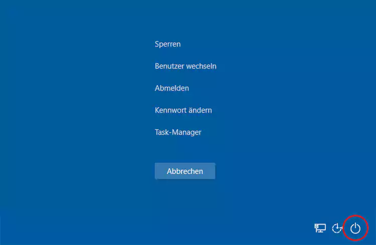 Screenshot: Windows 10 Neustart über strg+alt+entf