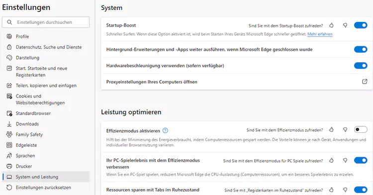 Screenshot - Microsoft Edge Einstellungen