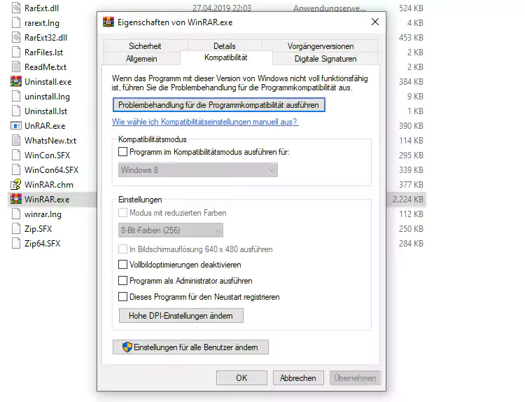 Screenshot Windows 10 Kompatibilität