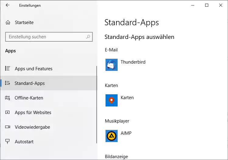 Screenshot Windows 10 Standard-App ändern