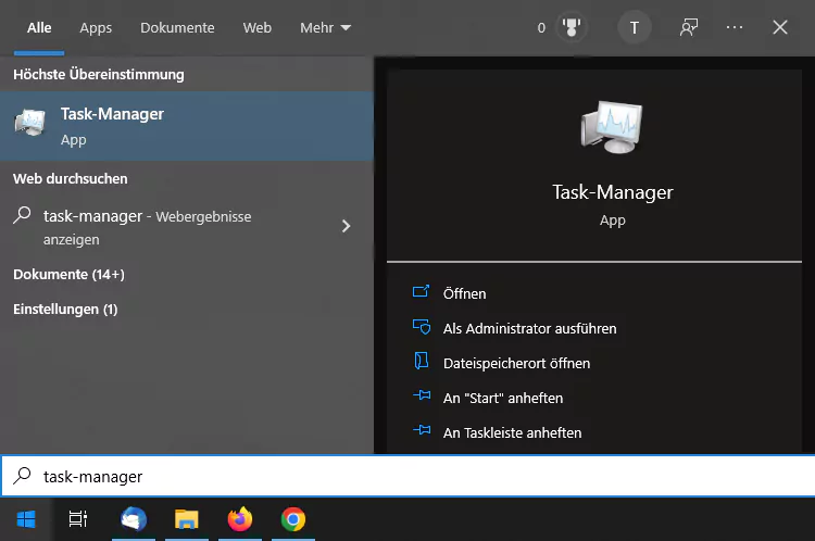 Screenshot: Windows 10 Startmenü Task-Manager