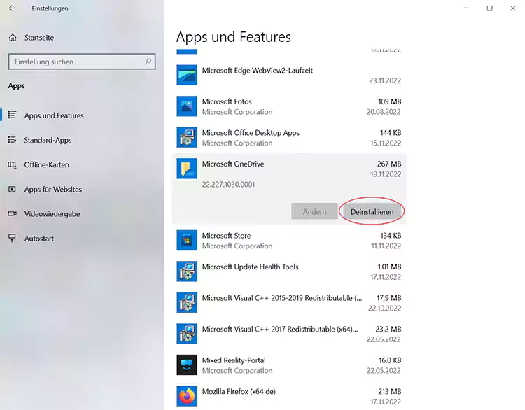 OneDrive auf einem Windows-PC deinstallieren