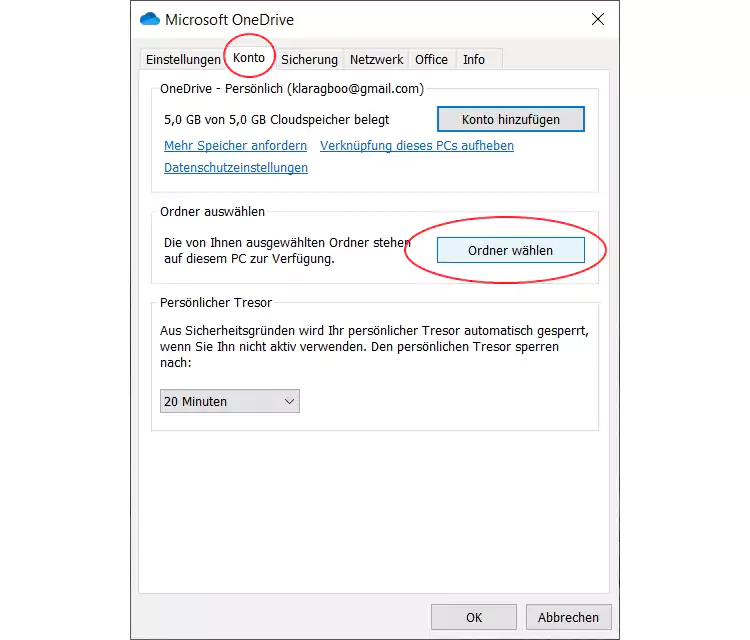 Auswählen der zu synchronisierenden Ordner in OneDrive auf einem Windows-PC