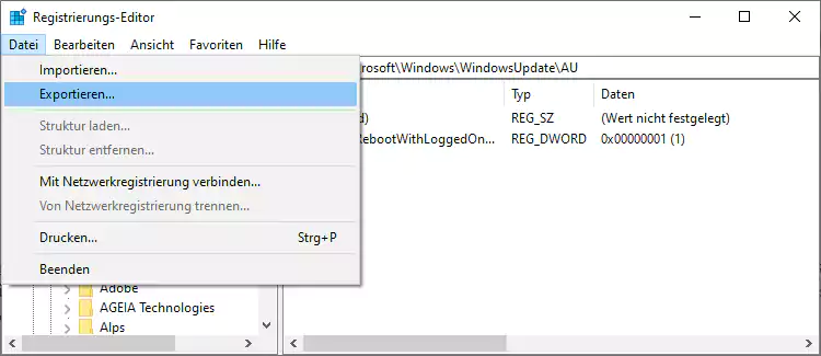 Erstellen einer Windows-Registrierungssicherung