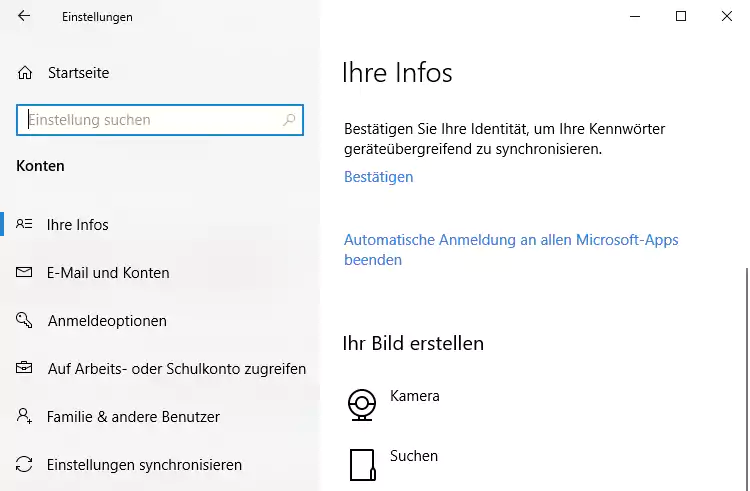 Windows 10 - Kontoeinstellungen
