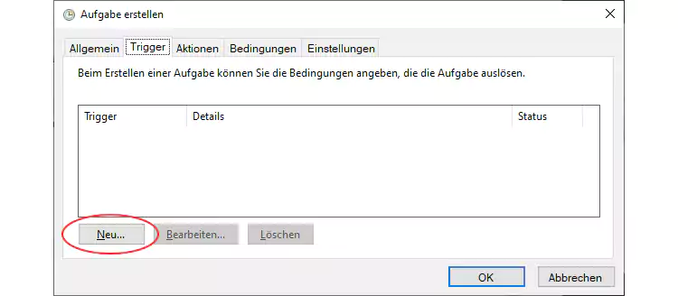 Screenshot: Windows 10 Aufgabenplanung Trigger
