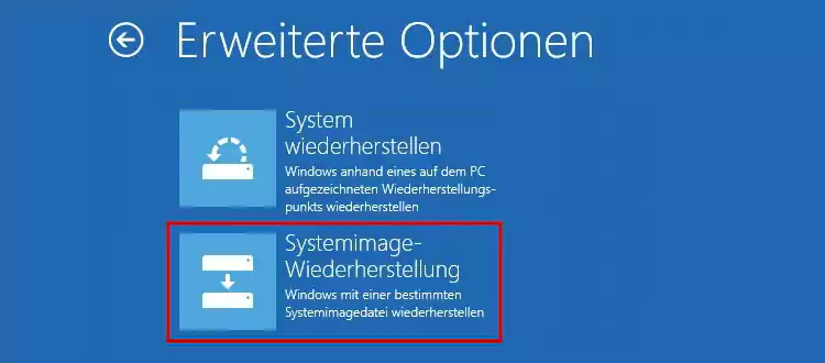 Screenshot: Windows 10 - Systemimage-Wiederherstellung