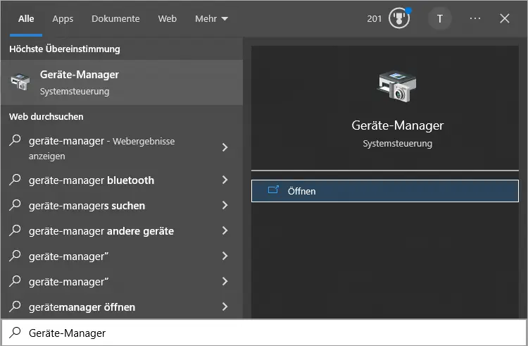 Screenshot: Suche Geräte-Manager