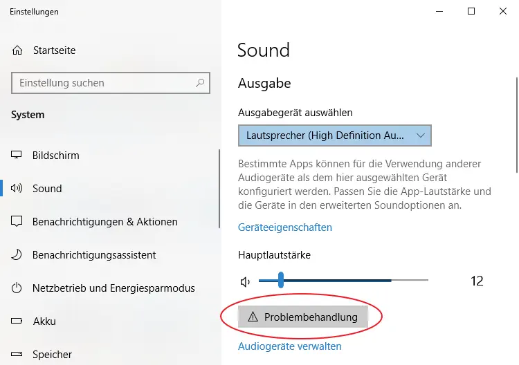 Screenshot Windows 10 Soundeinstellungen