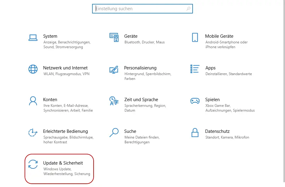 Screenshot: Windows Update & Sicherheit