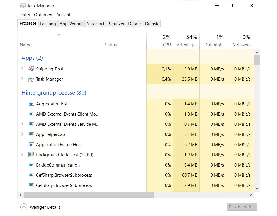 Screenshot: Windows 10 - Taskmanager