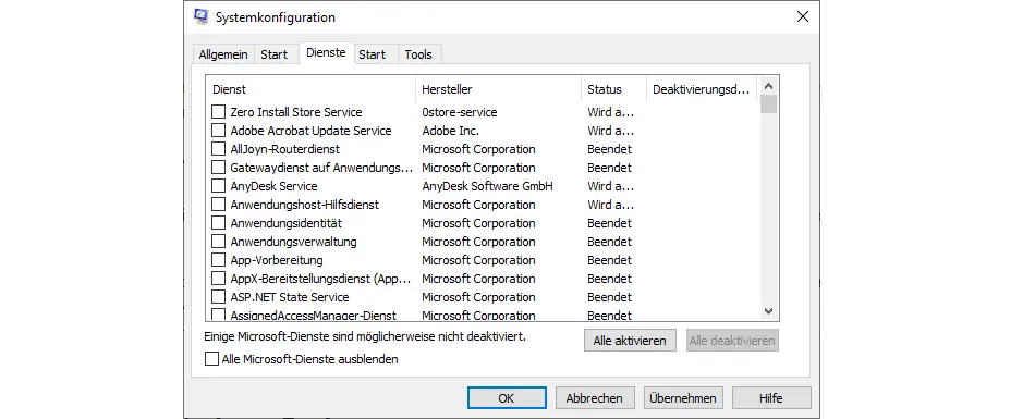 Windows Dienste Screenshot: Windows Dienste