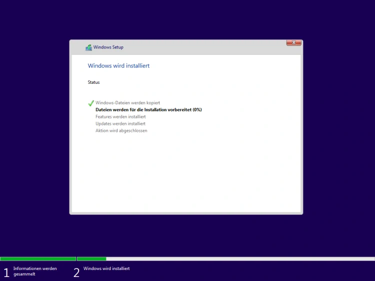 Screenshot: Windows 10 Setup in der virtuellen Umgebung
