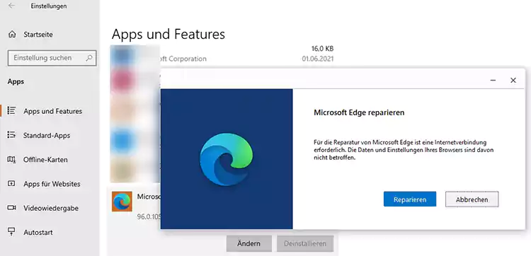  Screenshot: Windows 11-Dialog Microsoft Edge reparieren