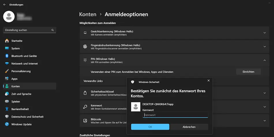 Windows 11 Pin Eingabe Screenshot: Windows 11 Pin Eingabe