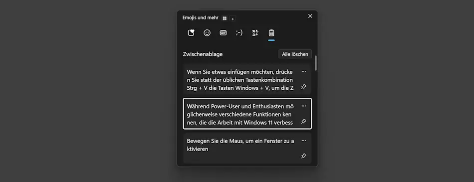 Screenshot: Mehrere Elemente aus der Zwischenablage einfügen