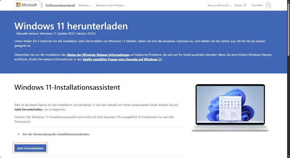 Verwenden Sie den Installationsassistenten Screenshot: Verwendung des Installationsassistenten