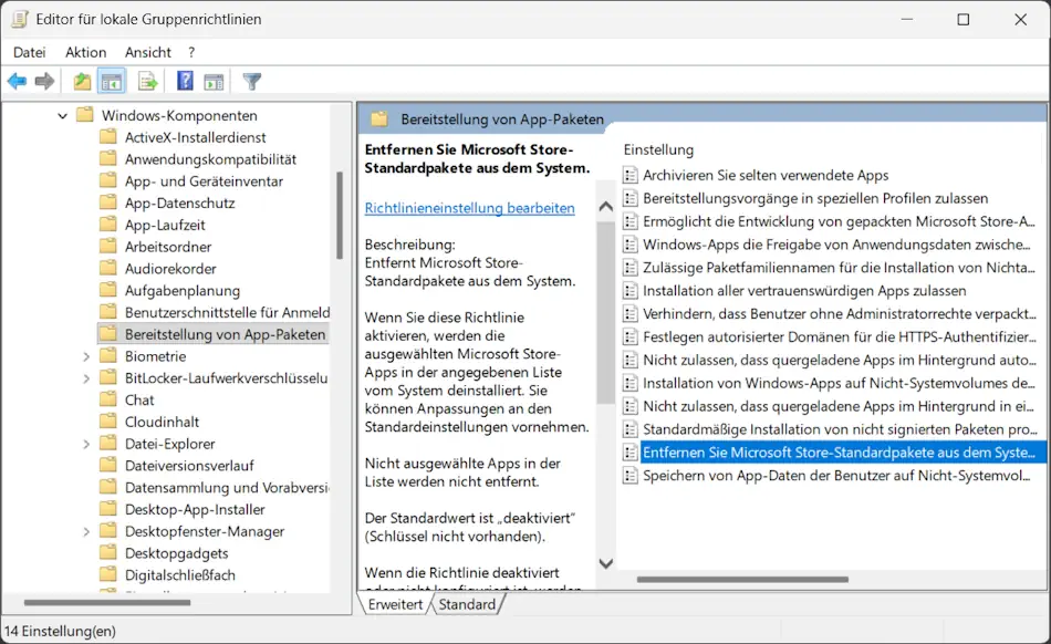 Screenshot: Gruppenrichtlinie Bereitstellung von App-Paketen