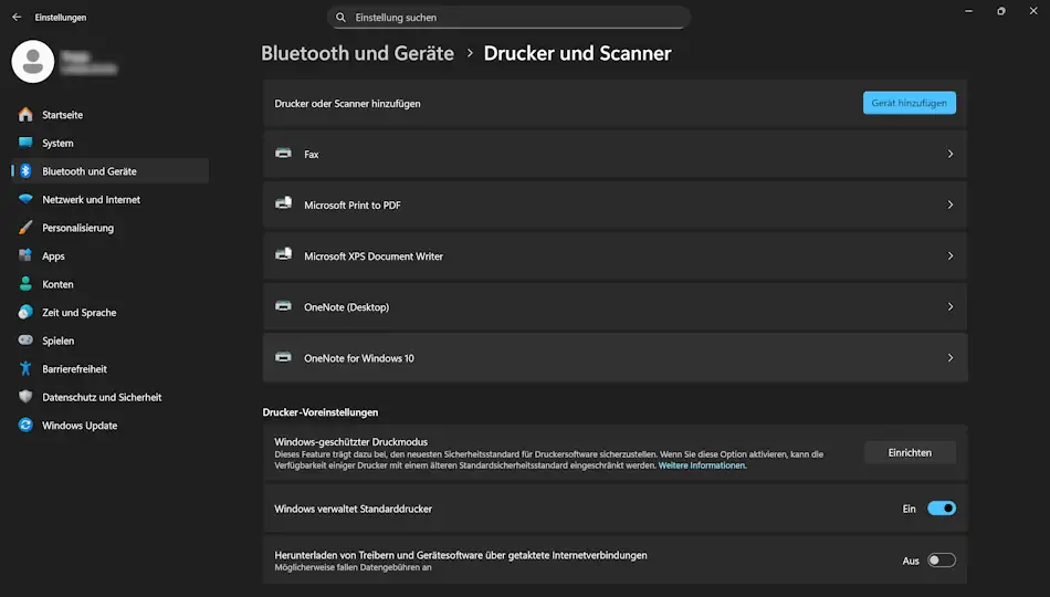 Screenshot: Windows 11 Druckereinstellungen