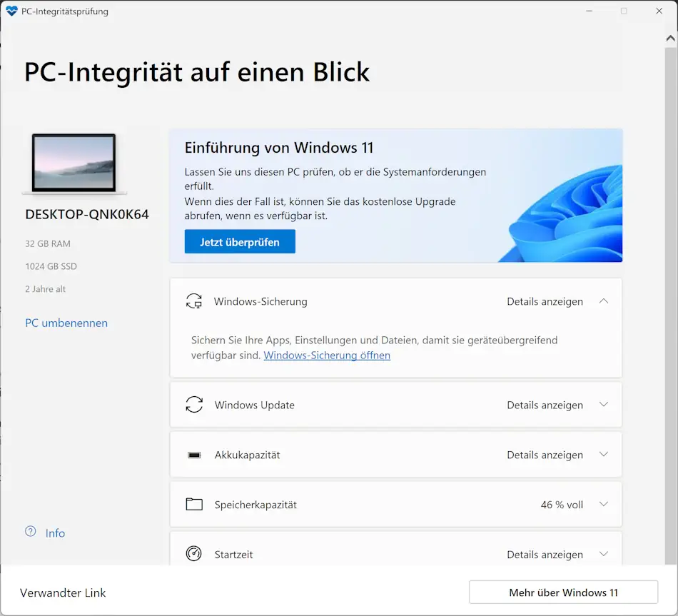 Screenshot: PC Health Check Tool
