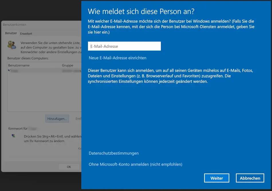 Einrichten eines lokalen Kontos unter Windows 11. Einrichten eines lokalen Kontos unter Windows 11.