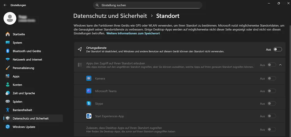 Sie können die Standortverfolgung vollständig deaktivieren oder Berechtigungen für einzelne Apps festlegen. Screenshot: Standortverfolgung deaktivieren oder Berechtigungen für einzelne Apps festlegen