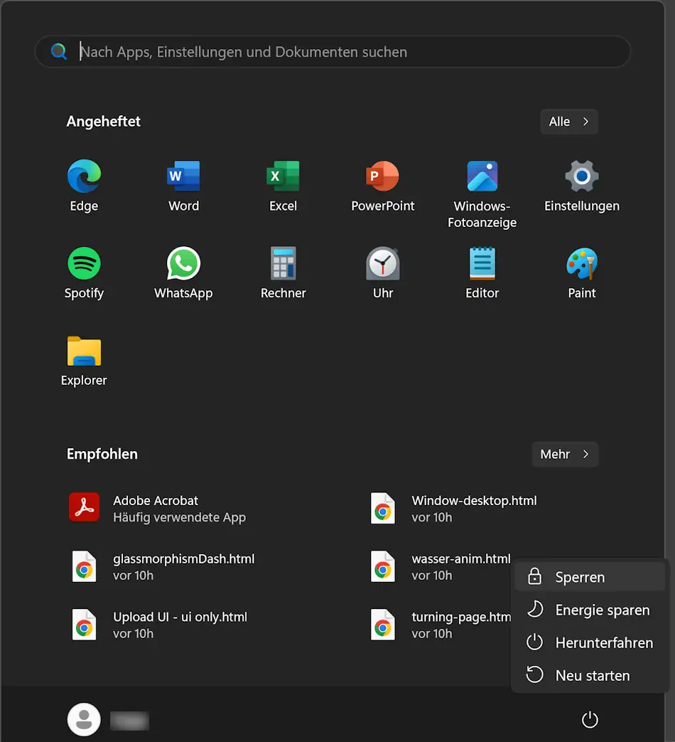 Screenshot: Startmenü Bildschirm sperren